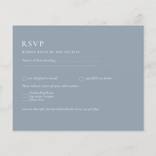 Budget Dusty Blue Monochrome Wedding RSVP Flyer (Vorne)