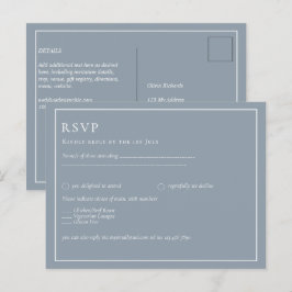 Budget Dusty Blue Monochrome Wedding RSVP Postkarte
