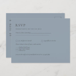 Budget Dusty Blue Monochrome Wedding RSVP Postkarte