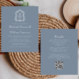 Budget Dusty Blue Monogram Wappen QR Code Wedding