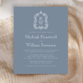 Budget Dusty Blue Monogram Wappen Wedite Einladung