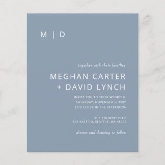 Budget Dusty Blue Monogram Wedding Einladung