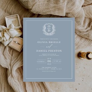 Budget Dusty Blue Monogram Wedding Einladung