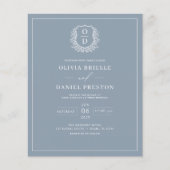 Budget Dusty Blue Monogram Wedding Einladung (Vorderseite)