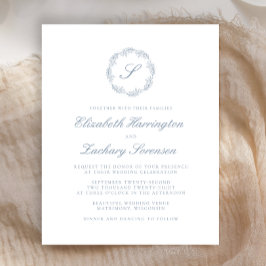 Budget Dusty Blue Monogram Wreath Script Wedding