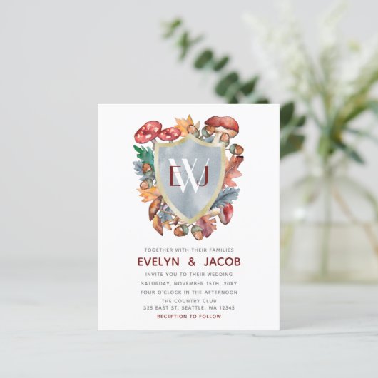 Budget Dusty Blue Mushroom Wedding Einladung (Stehend Vorderseite)