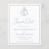 Budget Dusty Blue Nautical Anchor Save the Date (Vorderseite)