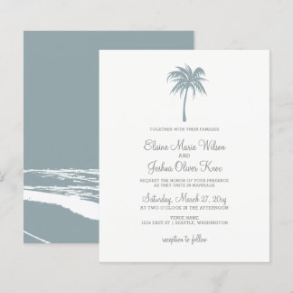 Budget Dusty Blue Palm Tree Hochzeitseinladungen