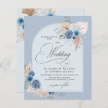 Budget Dusty Blue Pampas Hochzeitseinladung