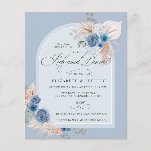 Budget Dusty Blue Pampas Probe Dinner einladen (Vorderseite)