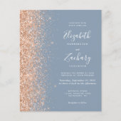 Budget Dusty Blue Peach Glitzer Hochzeit Einladung (Vorderseite)