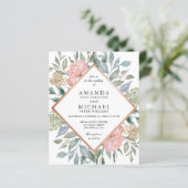 Budget Dusty Blue Pink Blumenzwiebeleinladungen (Stehend Vorderseite)