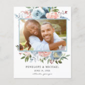 Budget Dusty Blue Pink Floral Save the Date Foto Flyer (Vorne)
