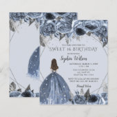 Budget Dusty Blue Princess Sweet 16 Einladung (Vorne/Hinten)
