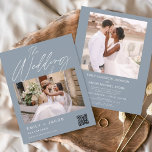 Budget Dusty Blue QR Code Foto Einladung Hochzeits Flyer<br><div class="desc">Mit unserem Budget QR Code Calligraphy Wedding Invitation kündigen Sie Ihren besonderen Tag mit Stil und Einsparungen an. Diese erschwingliche Einladung verbindet moderne Technik mit zeitloser Eleganz. Mit einem handgeschriebenen Kalligrafiedesign und einem QR-Code können Sie Ihre Liebe auf einzigartige Weise erzählen. Ihre Gäste können den QR-Code scannen, um auf weitere...</div>