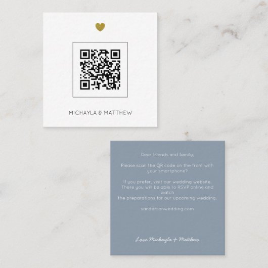 Budget Dusty Blue QR Code Hochzeit Einladung (Vorne/Hinten)