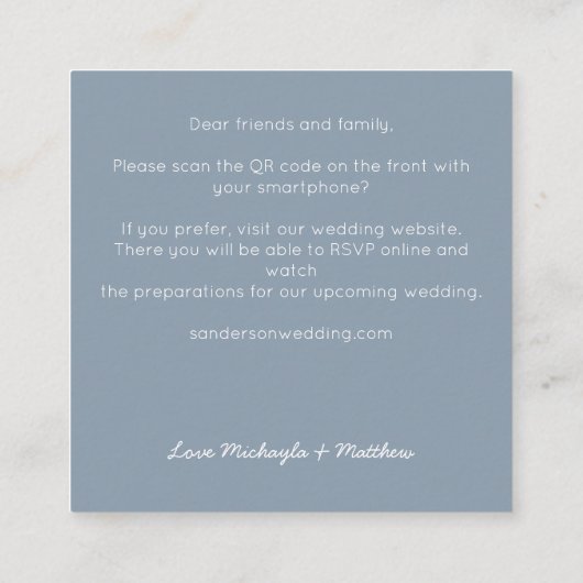 Budget Dusty Blue QR Code Hochzeit Einladung (Rückseite)