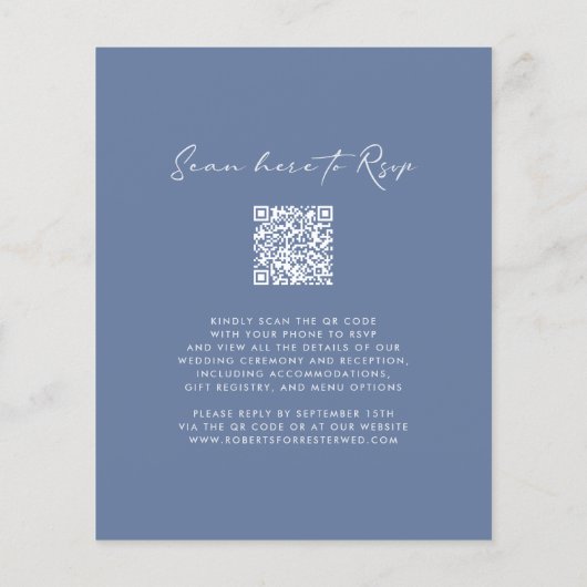 Budget Dusty Blue QR Code Monogram Wedding Flyer (Hinten)