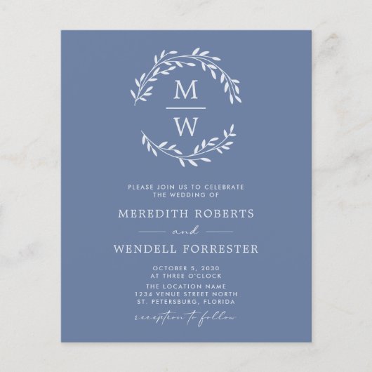 Budget Dusty Blue QR Code Monogram Wedding Flyer (Vorne)