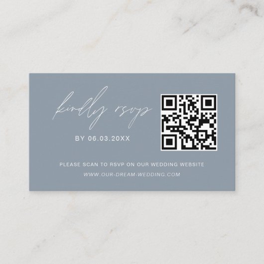 Budget Dusty Blue QR Code UAWG Wedding Website Begleitkarte (Vorderseite)