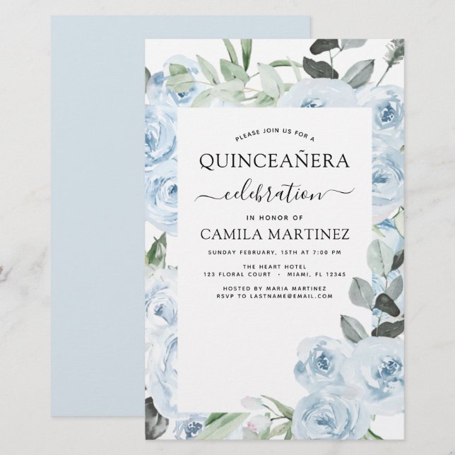 Budget Dusty Blue Quinceañera Blumenladen (Vorne/Hinten)