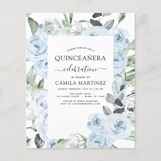 Budget Dusty Blue Quinceañera Blumenladen Flyer (Vorne)