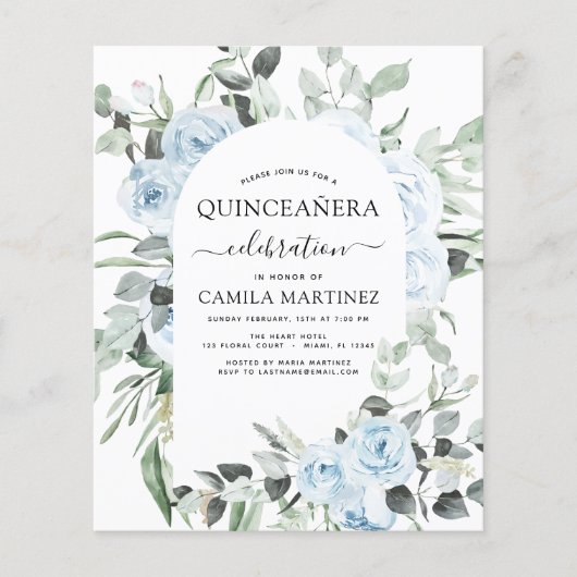 Budget Dusty Blue Quinceañera Blumenladen Flyer (Vorne)