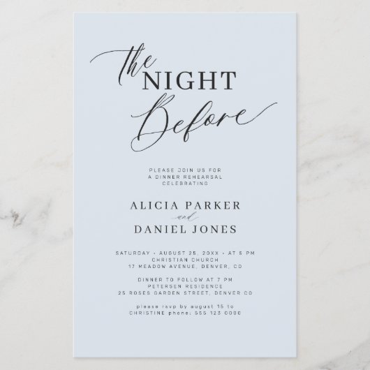 Budget dusty blue rehearsal dinner invitation flyer (Vorne)