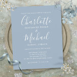 Budget Dusty Blue Script Einladung<br><div class="desc">Mit seinen charakteristischen Stilnamen kann diese elegante,  preisgekrönte blaue Hochzeitseinladung mit Ihren Informationen in schicker Schrift personalisiert werden. Entwickelt von Thisisnotme©</div>