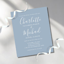 Budget Dusty Blue Script Foto Hochzeit Einladung