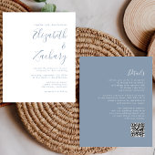 Budget Dusty Blue Script QR Code Hochzeit einladen
