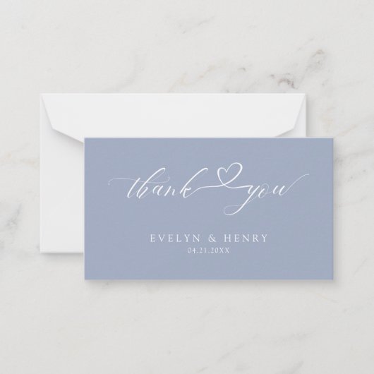 Budget Dusty Blue Script Wedding Danke Cards Mitteilungskarte (Vorderseite)