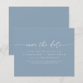 Budget Dusty Blue Script Wedding Rett Date (Vorne/Hinten)