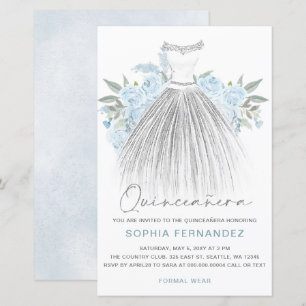 Budget Dusty Blue Silver Dress Quinceañera Einladu