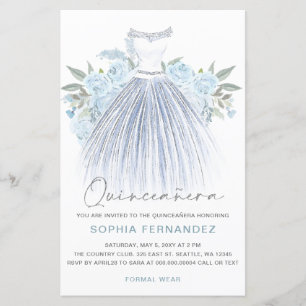 Budget Dusty Blue Silver Dress Quinceañera Einladu