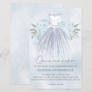 Budget Dusty Blue Silver Dress Quinceañera laden