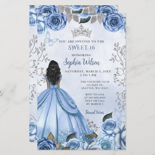 Budget Dusty Blue Silver Floral Princess SWEET 16 (Vorne/Hinten)