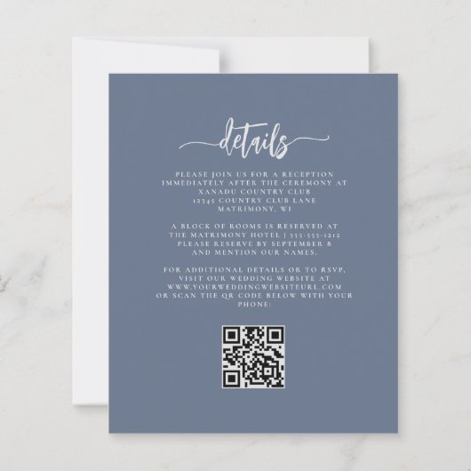 Budget Dusty Blue Silver Floral QR Code Wedding (Rückseite)