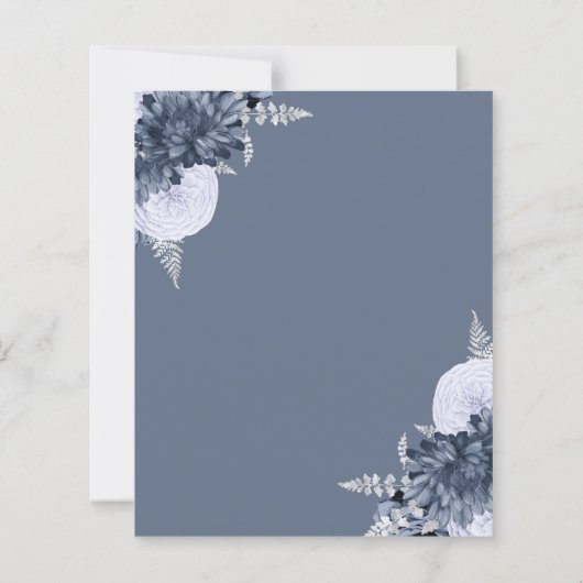 Budget Dusty Blue Silver Floral Wedding Invite (Rückseite)