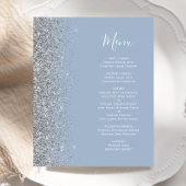 Budget Dusty Blue Silver Glitzer Edge Wedding Menu