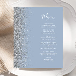 Budget Dusty Blue Silver Glitzer Edge Wedding Menu