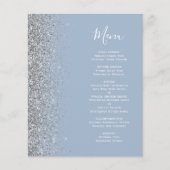 Budget Dusty Blue Silver Glitzer Edge Wedding Menu (Vorderseite)