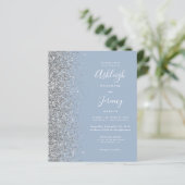 Budget Dusty Blue Silver Glitzer Hochzeit Einladun (Stehend Vorderseite)