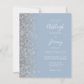 Budget Dusty Blue Silver Glitzer Hochzeit Einladun (Vorderseite)