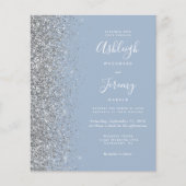 Budget Dusty Blue Silver Glitzer Hochzeit Einladun (Vorderseite)
