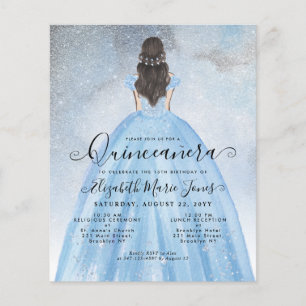 Budget Dusty Blue Silver Princess Quinceañera Card
