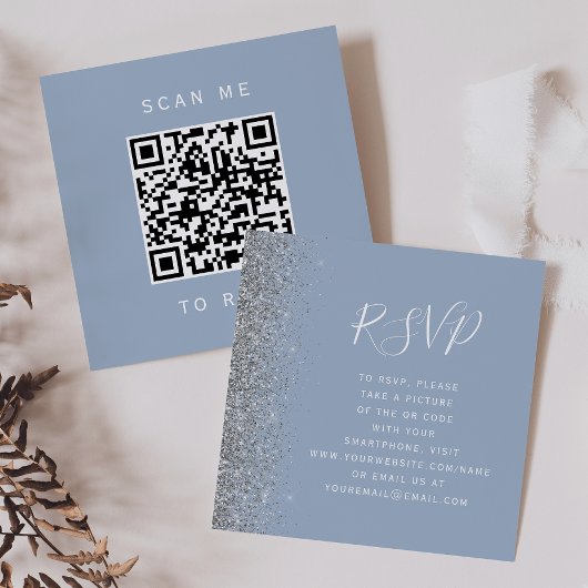 Budget Dusty Blue Silver Wedding QR Code UAWG Begleitkarte