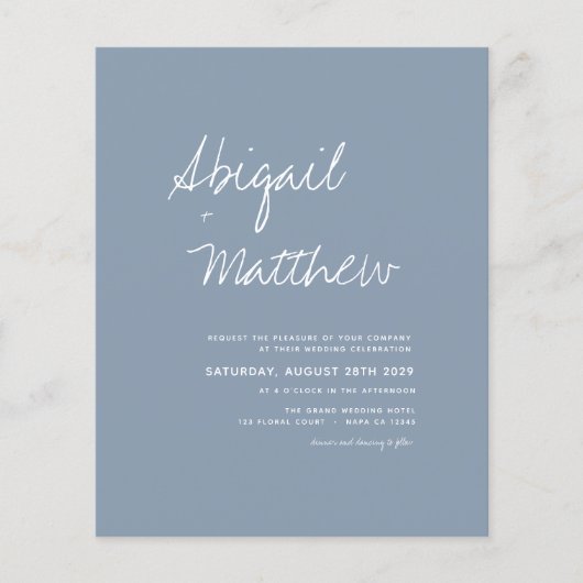 Budget Dusty Blue Simple Foto Hochzeit Einladung Flyer (Vorne)