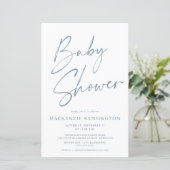 Budget Dusty Blue Simple Script Baby Dusche (Stehend Vorderseite)