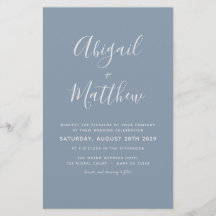 Budget Dusty Blue Simple Wedding Einladung